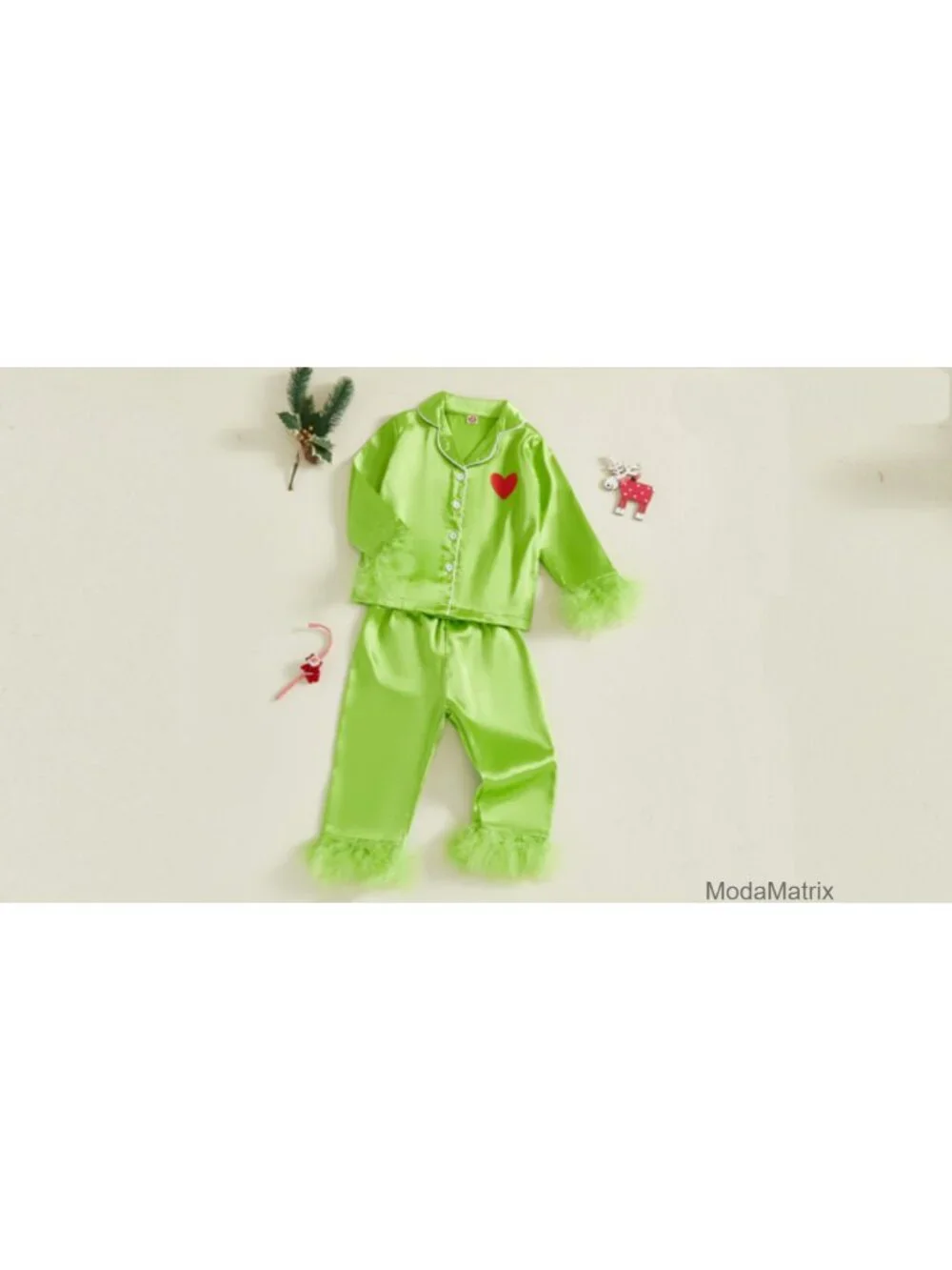 Toddler Girls Christmas Pajama Set Satin Silk Button Down Long Sleeve